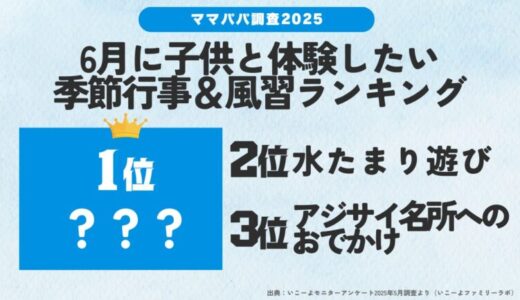 発表！子育て世帯が「6月にチャレンジしたい季節行事＆風習ランキング1位は「〇〇〇鑑賞・〇〇〇狩り」！／いこーよファミリーラボ調査